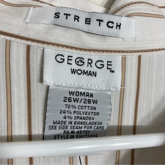 George Woman Striped Stretch Blouse - 26W - White/Tan - Picture 3 of 6
